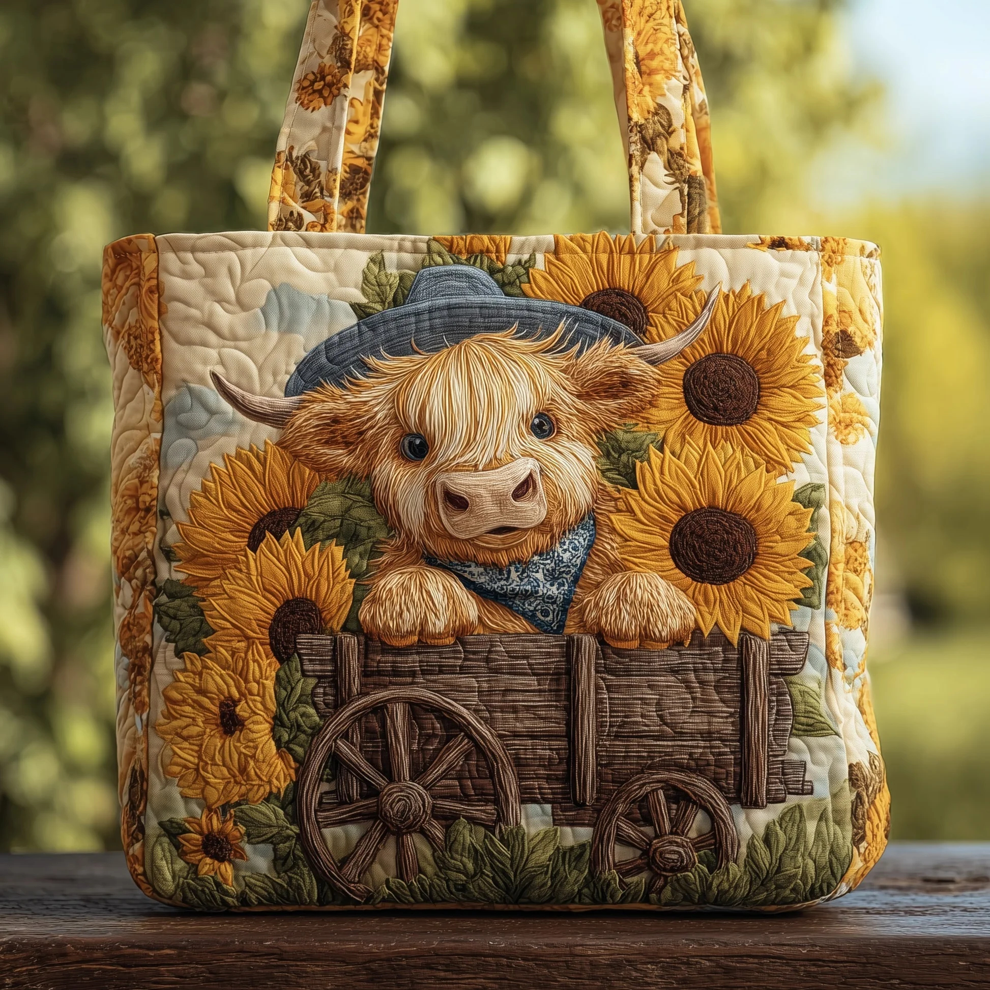 Highland Cow Quilted Tote Bag 