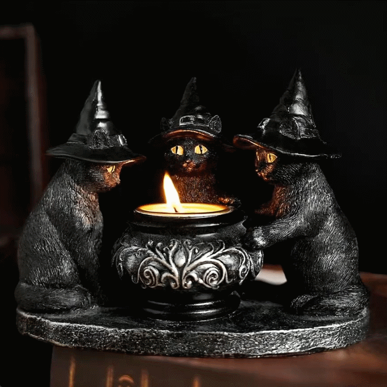Wizard Cat Halloween Candle Holder