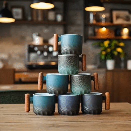 Vintage Espresso Cups With Wooden Handle