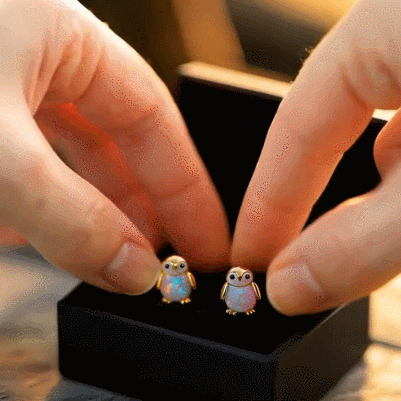 🔥⏰Valentine's Day 49% OFF!🐧Tiny Penguin Opal Stud Earrings