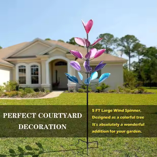 Garden Colorful Flower Pile Metal Windmill