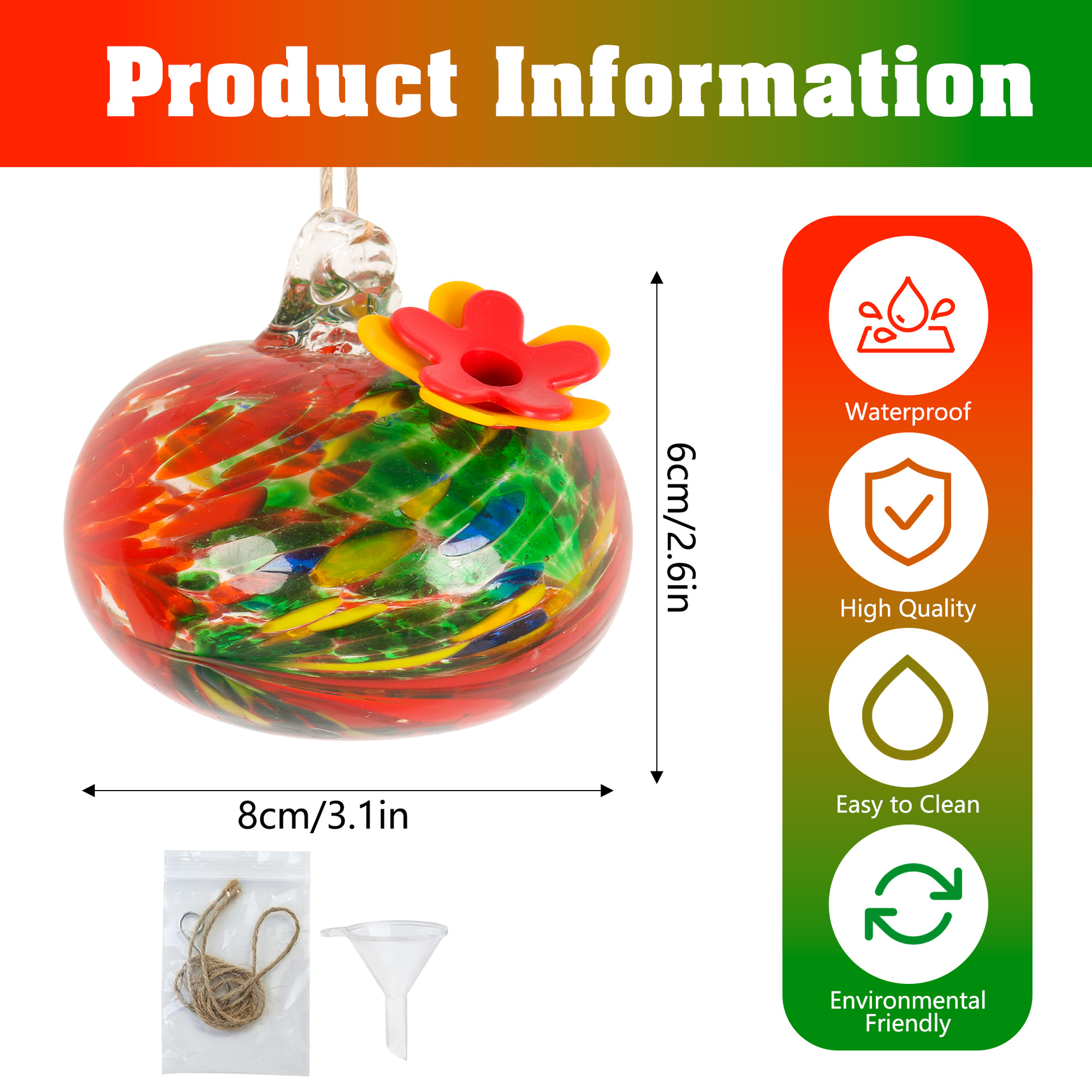 Handcrafted Glass Hummingbird Feeder with Flower Decoration