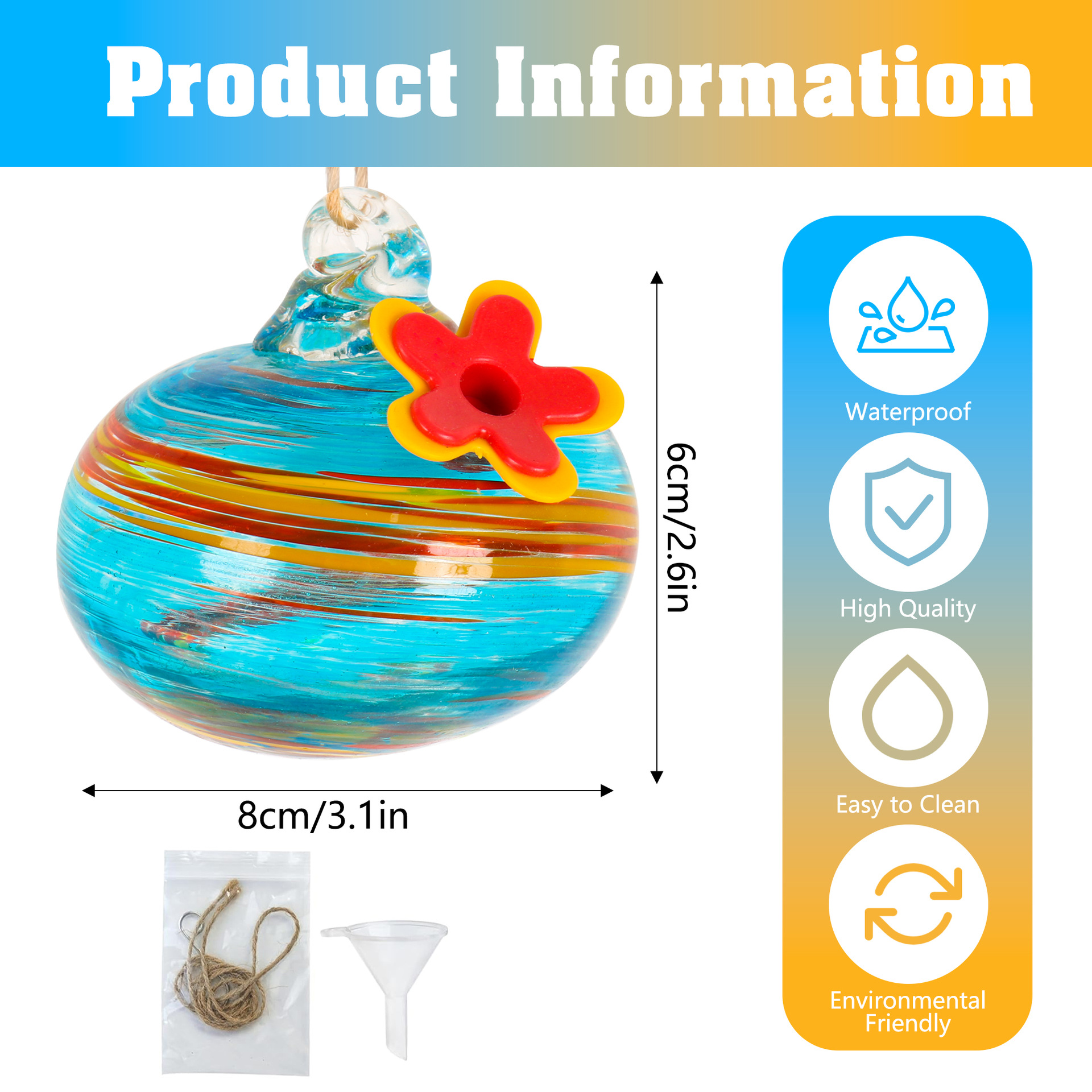 Handcrafted Glass Hummingbird Feeder with Flower Decoration