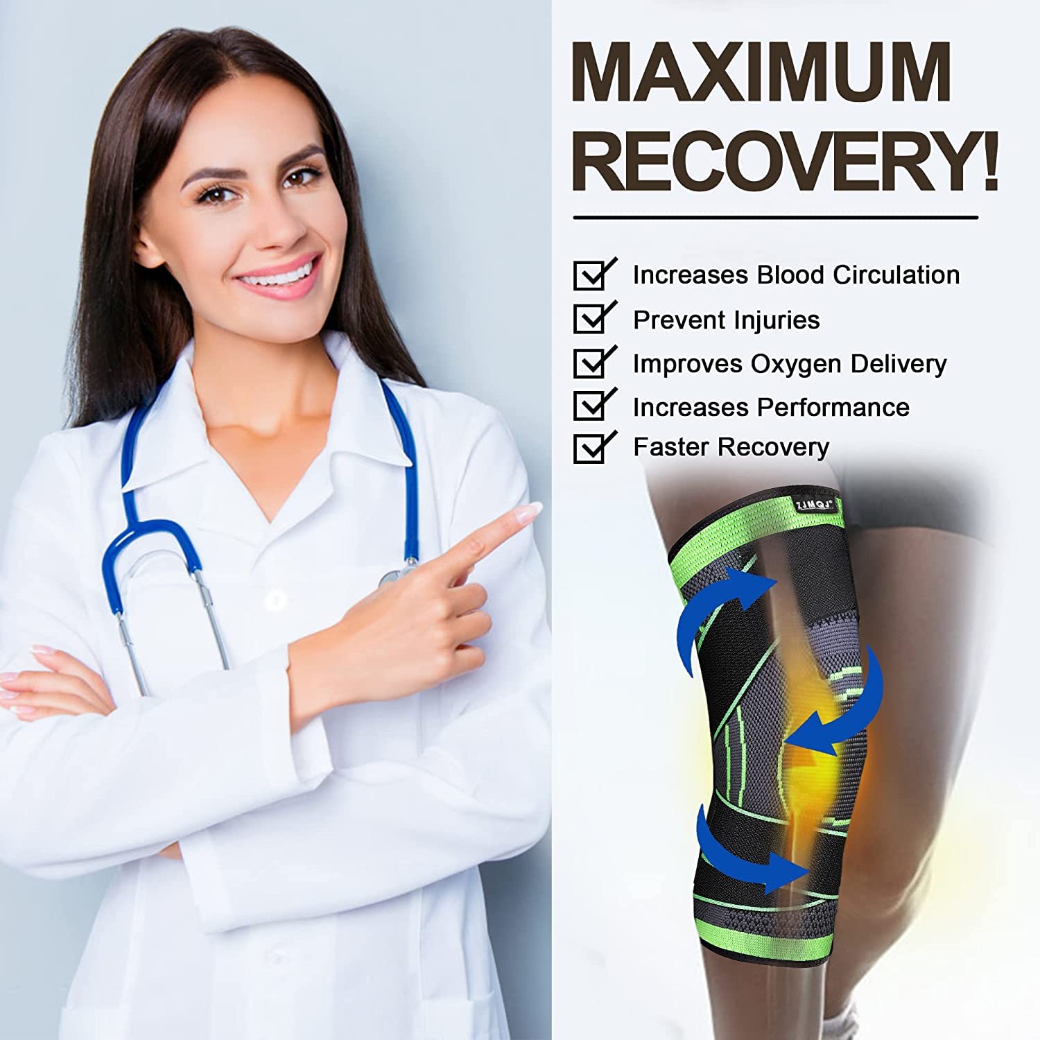 Professional compression knee brace with removable adjustable straps