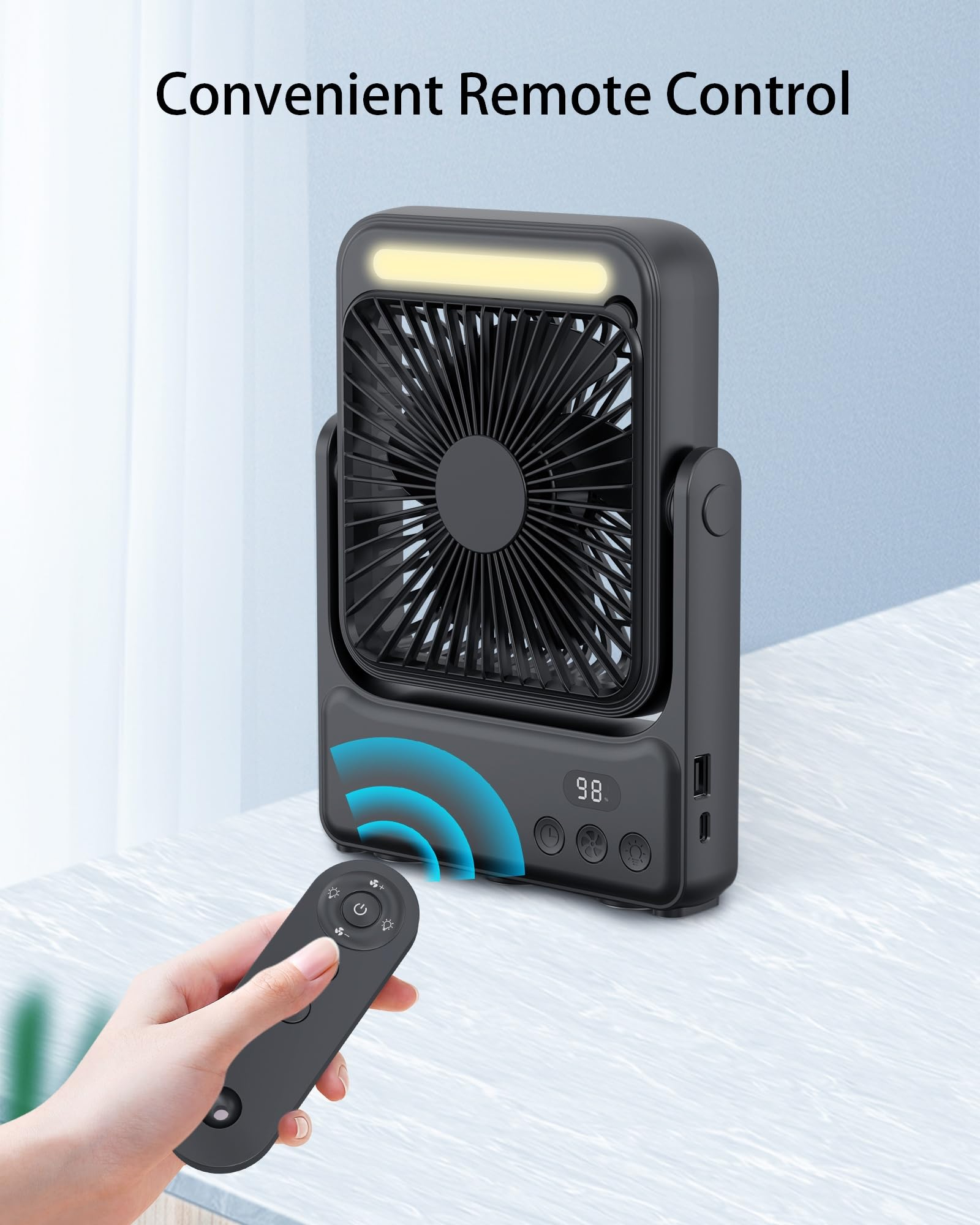 🔋 10000mAh Magnetic Portable Fan with Light & Remote – All-in-One Cooling Solution ✨