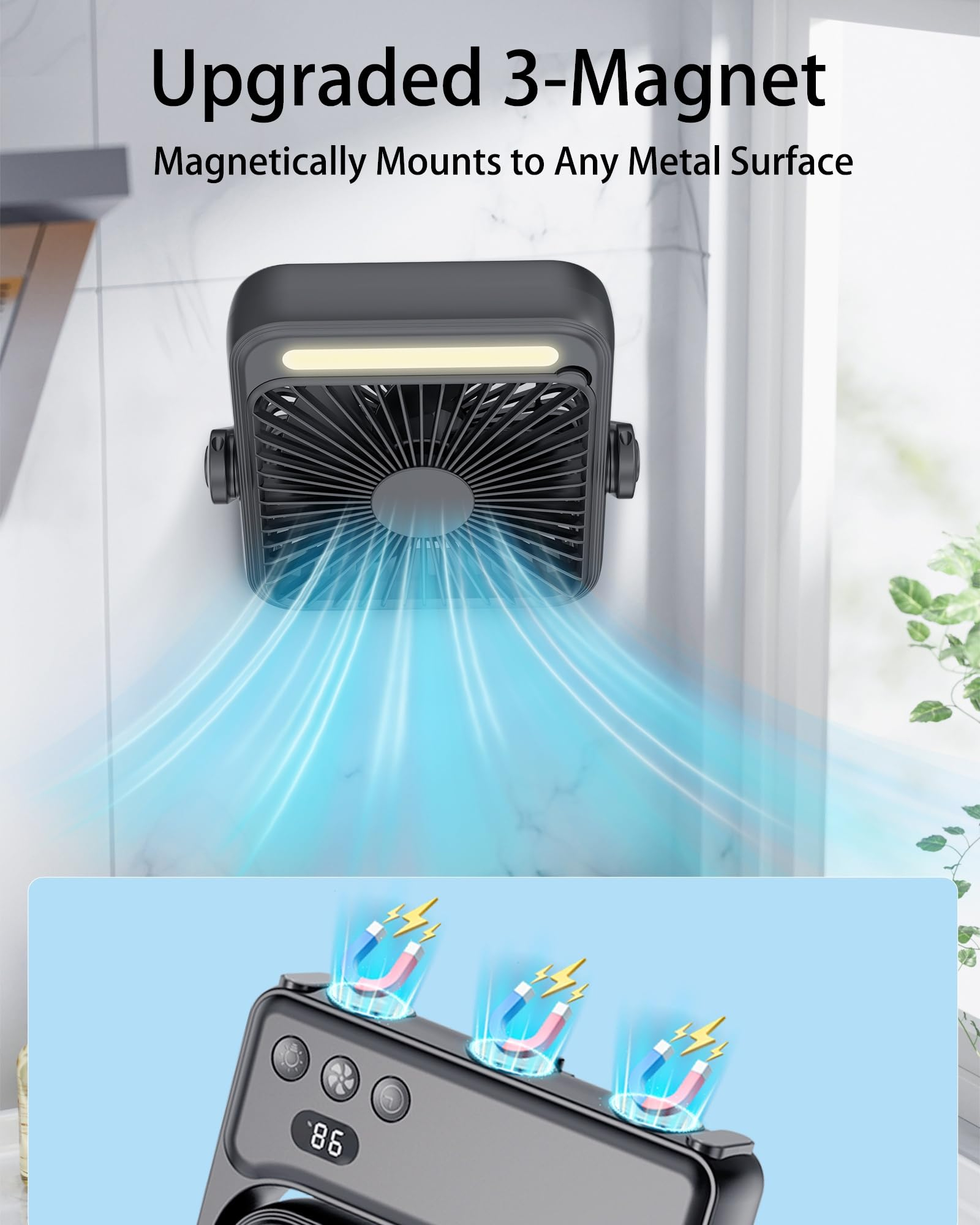 🔋 10000mAh Magnetic Portable Fan with Light & Remote – All-in-One Cooling Solution ✨