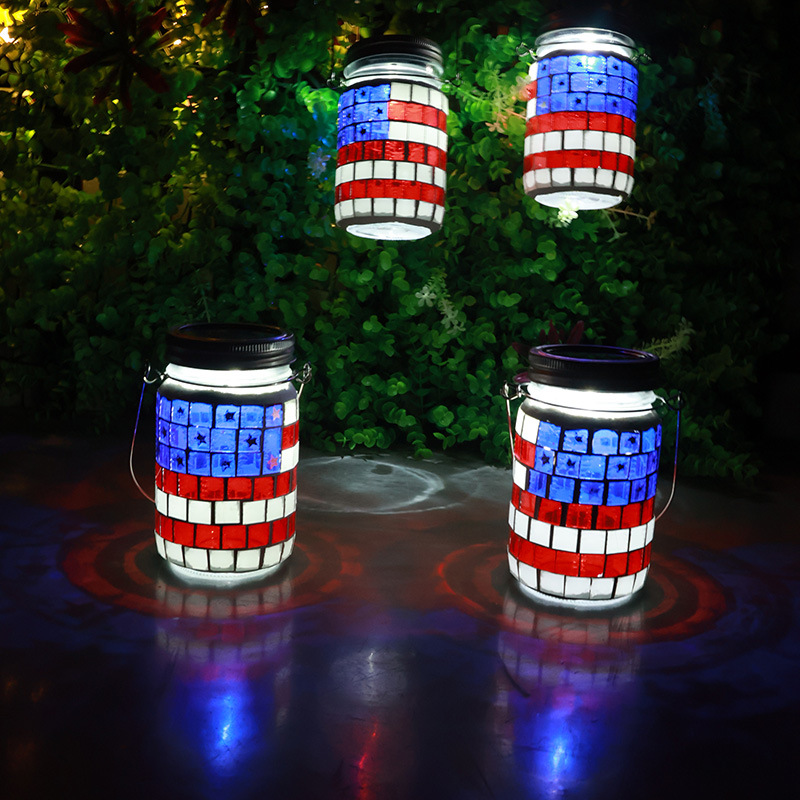 American Flag Mosaic Solar Waterproof Outdoor Light