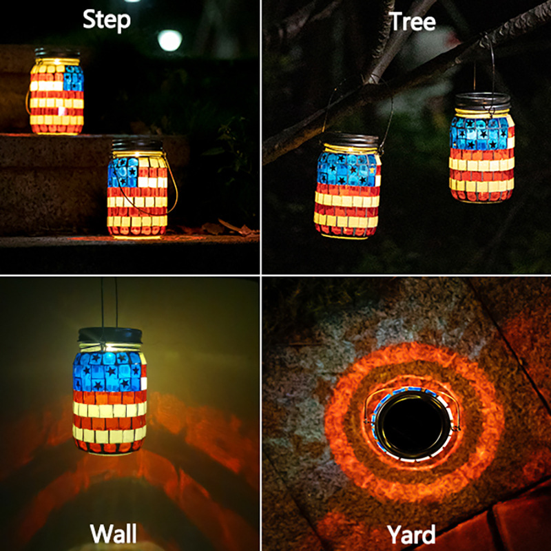 American Flag Mosaic Solar Waterproof Outdoor Light