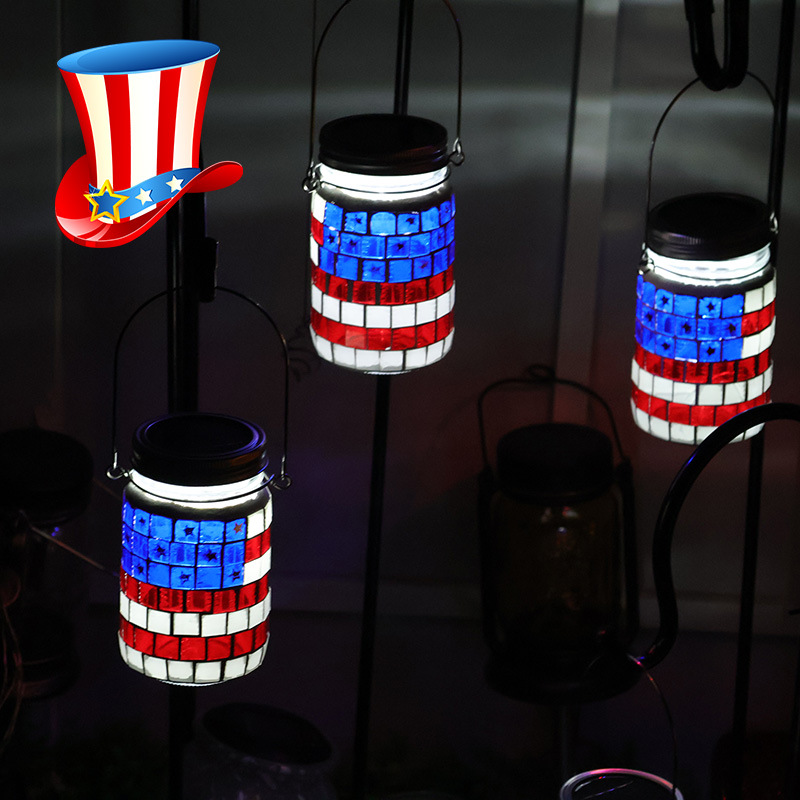 American Flag Mosaic Solar Waterproof Outdoor Light