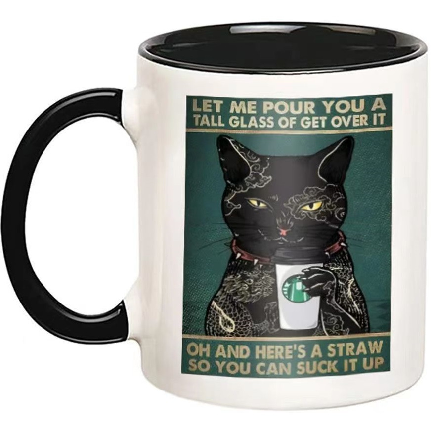Funny Black Cat Coffee Mug Gift for Cat Lover