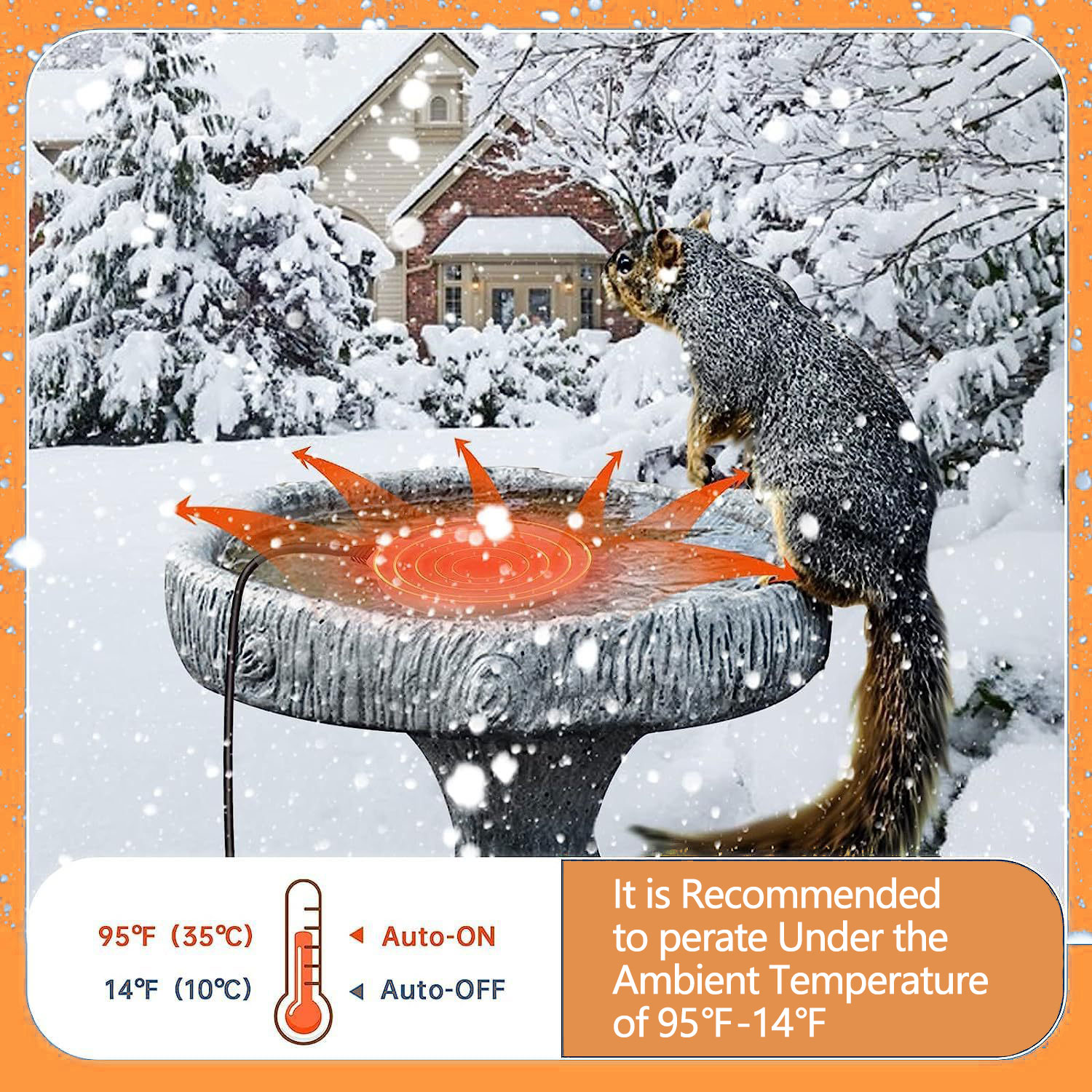 Upgrade Bird Bath Heater for Outdoors in Winter, Thermostatically Controlled, No Water Scale Formation