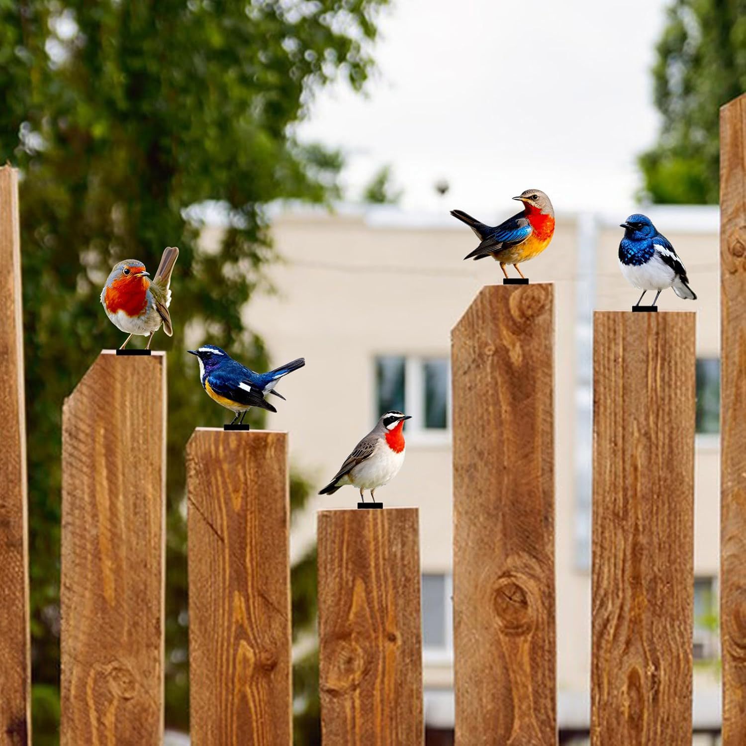 🐦🌸5PCS Vivid Metal Birds Fence Decor