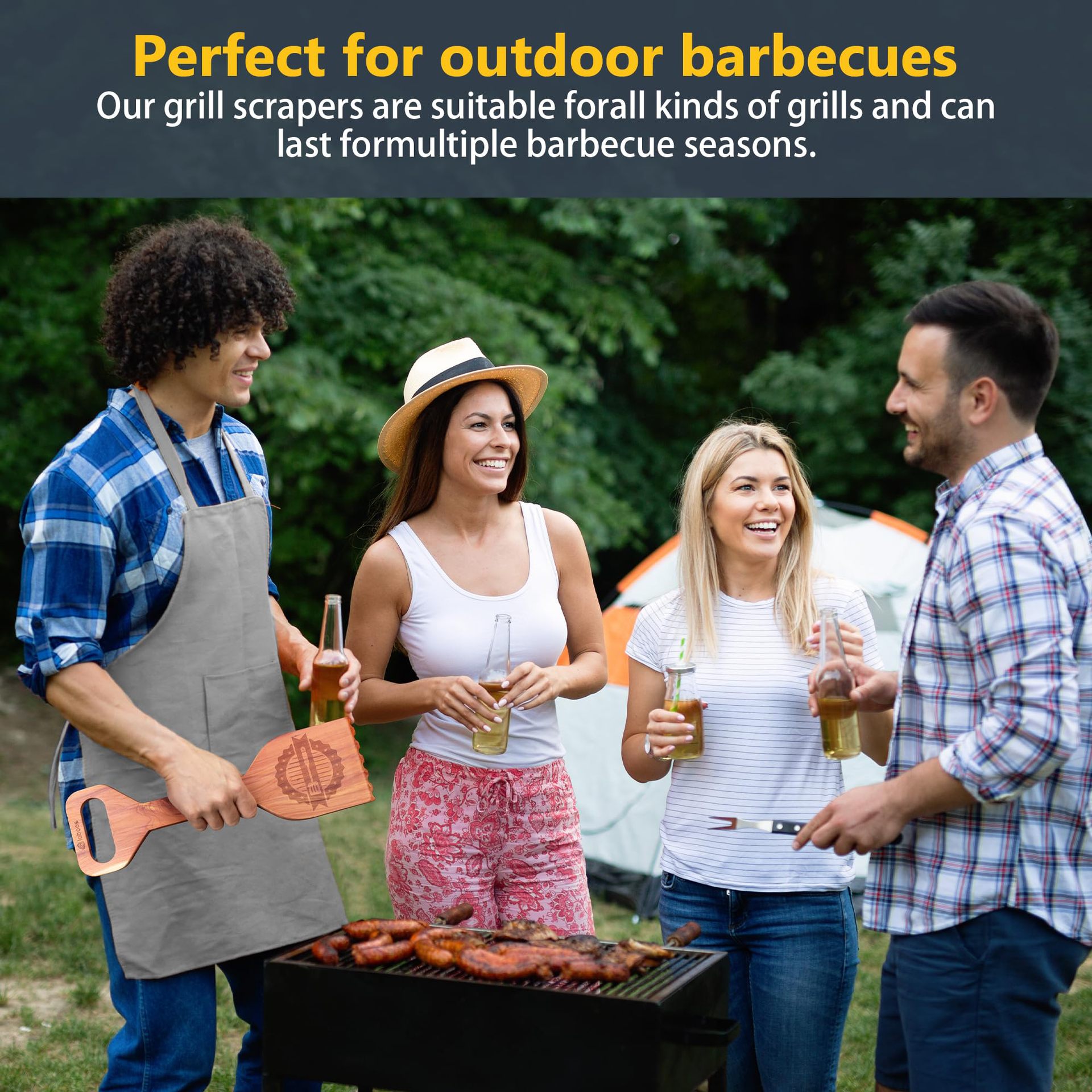 Safe & Stylish BBQ Cleanup!Handmade Cedar Grilling Scraper - Protect Your Grill & Family!