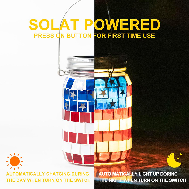 American Flag Mosaic Solar Waterproof Outdoor Light