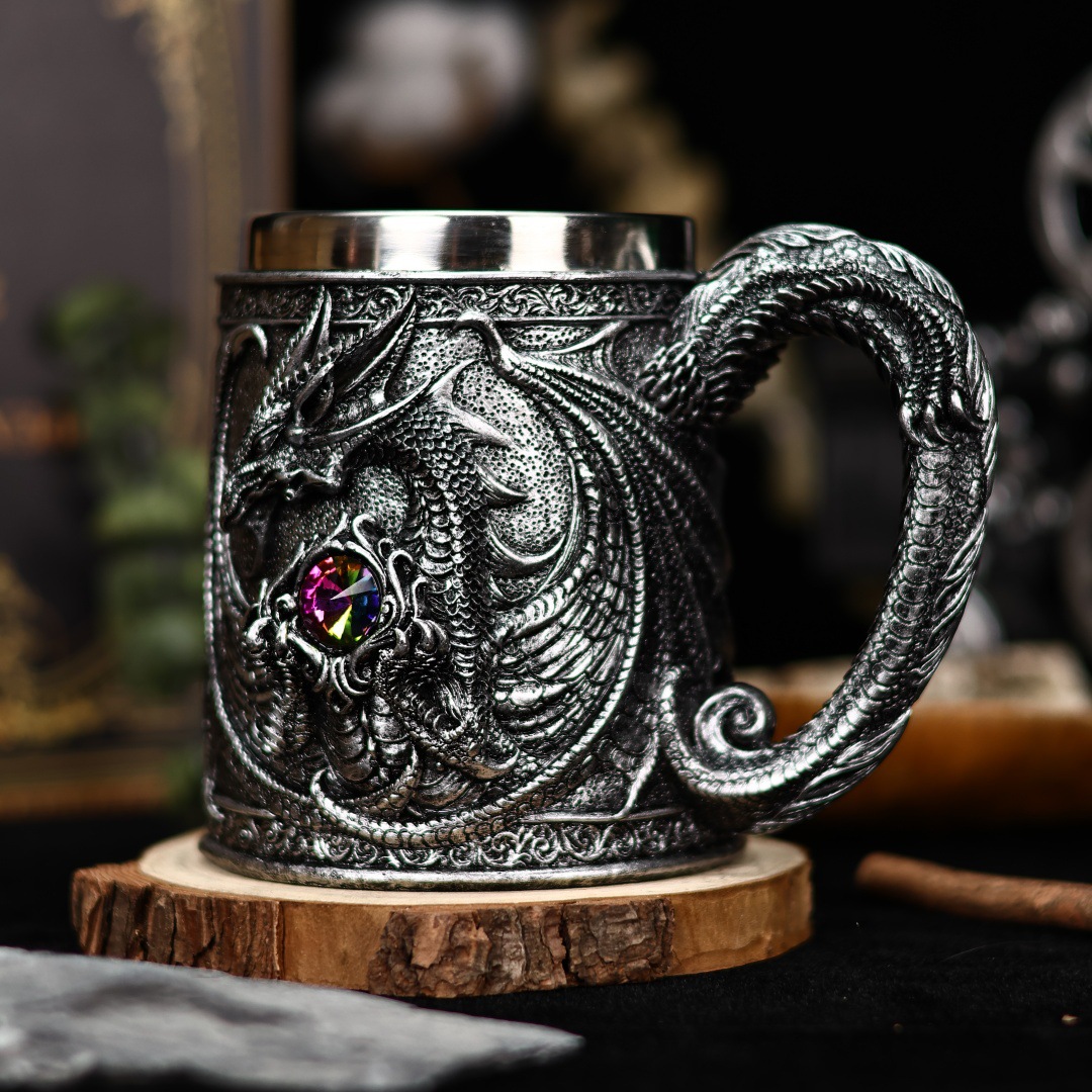 Retro Gem Dragon Stainless Steel Mug