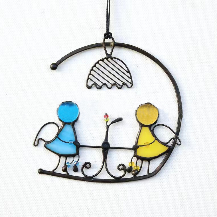 Suncatcher Stained Glass Couple Art Window Hangings
