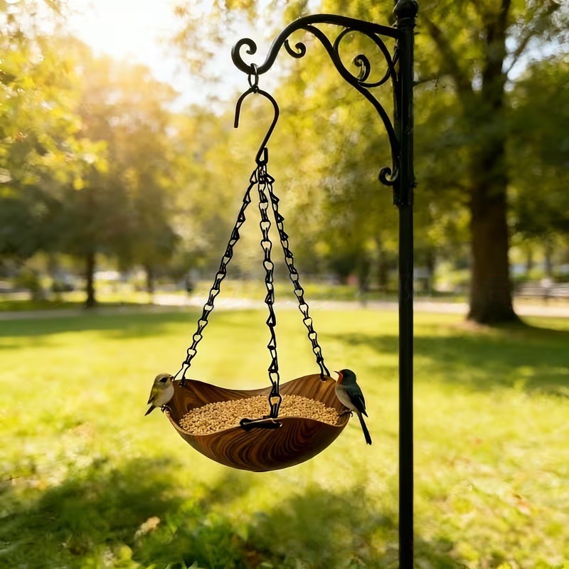 Hanging Wooden Bird Bath & Feeder – Dual Purpose Garden Decor