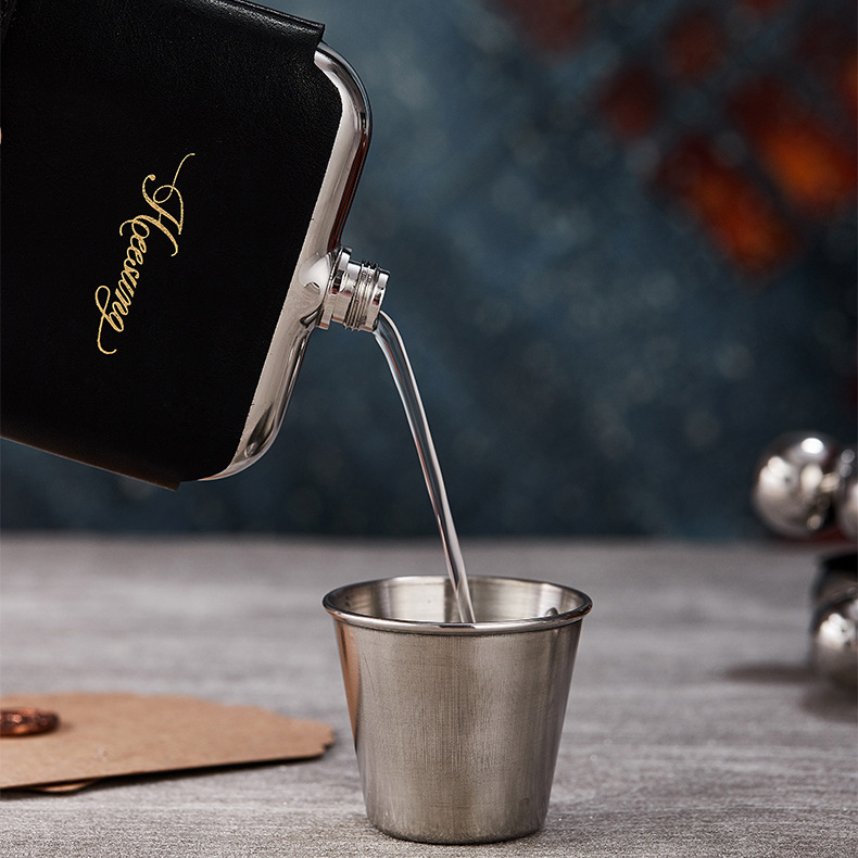 Rectangular Hip Flask With Removable Leather Bag