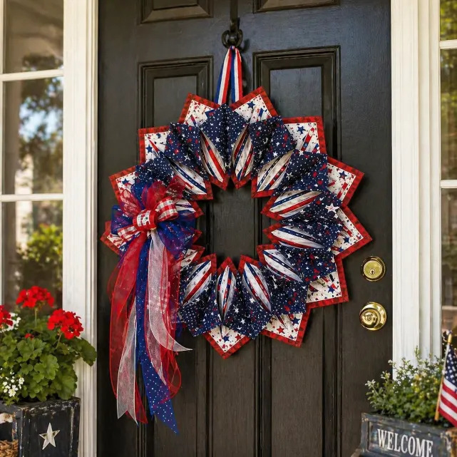 American 250th Anniversary Patriotic Flower Wreath