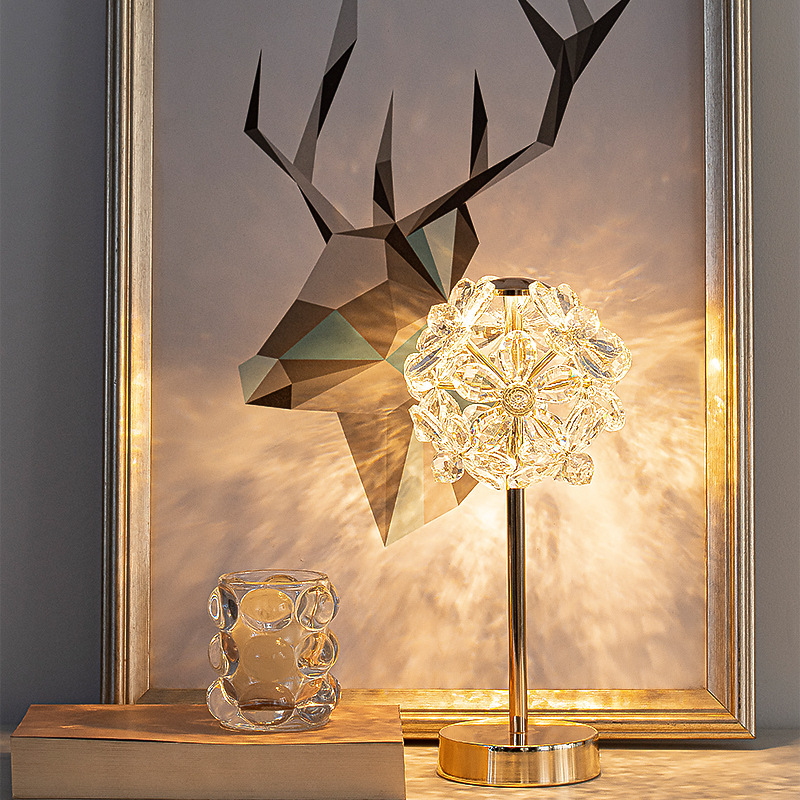 Crystal Flower Luxury Wireless Desk Lamp