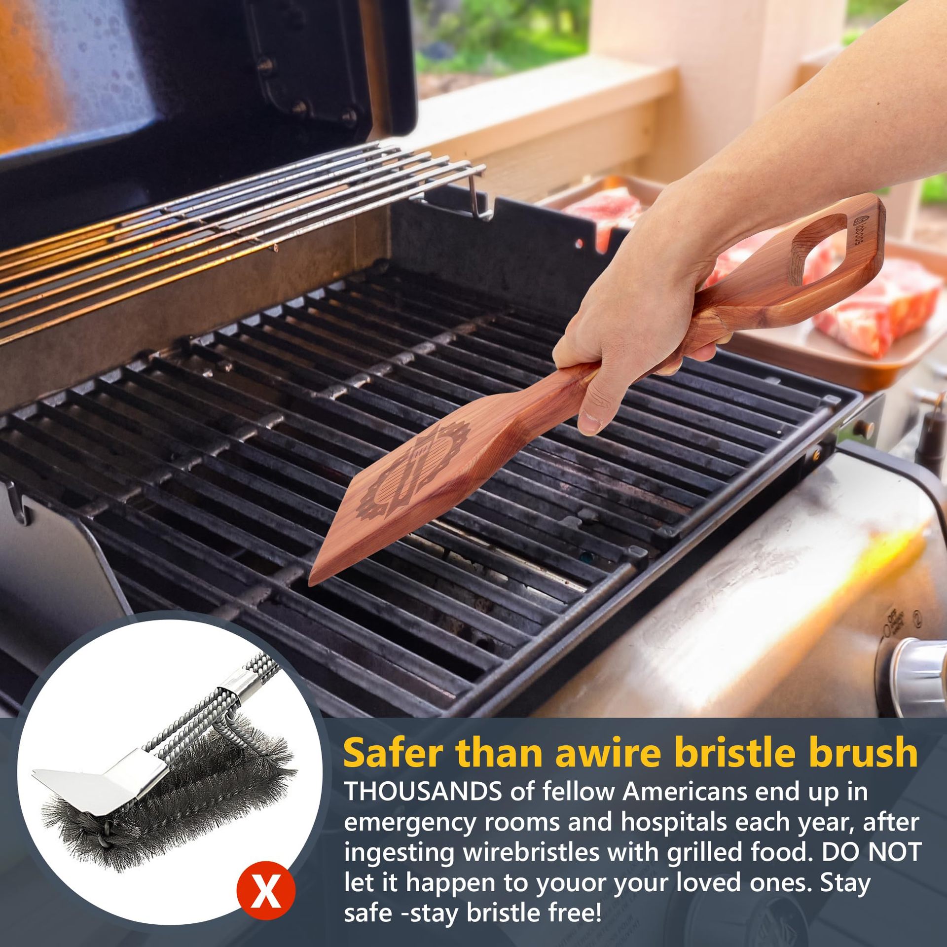 Safe & Stylish BBQ Cleanup!Handmade Cedar Grilling Scraper - Protect Your Grill & Family!