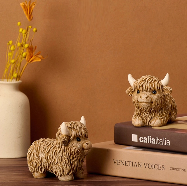 Cute Simulation Highland Cattle Resin Statue