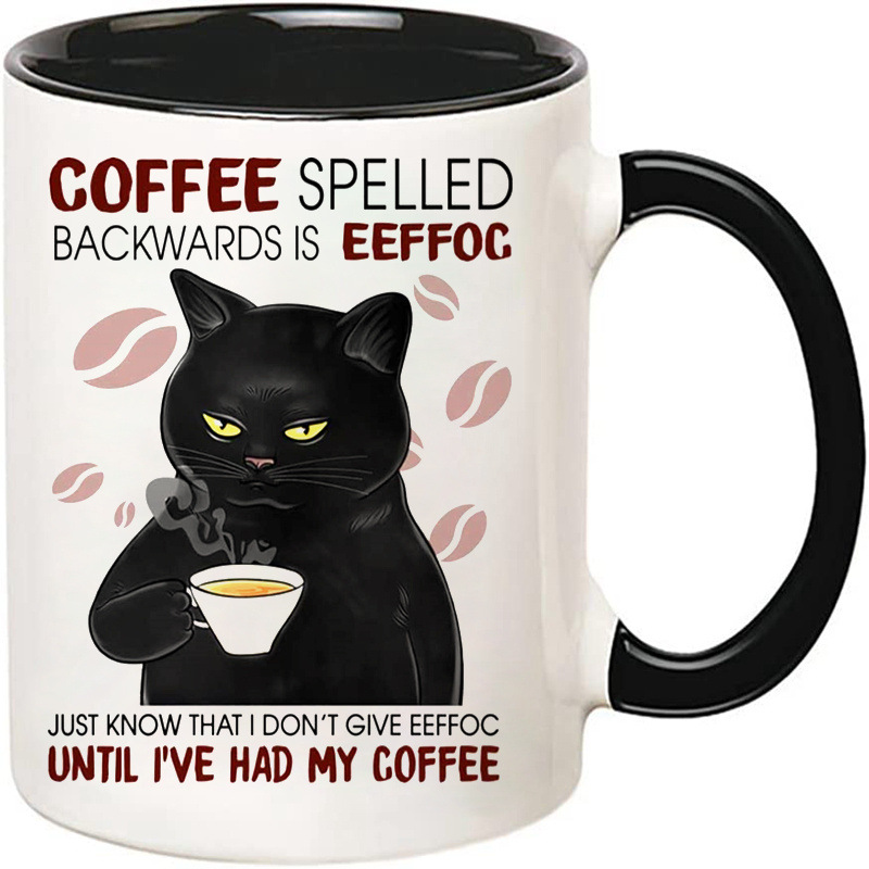 Funny Black Cat Coffee Mug Gift for Cat Lover