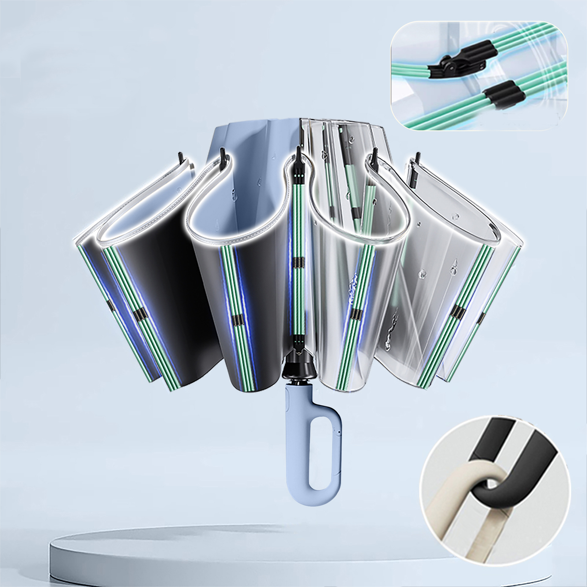 Umbrella with Novelty Carabiner Handle