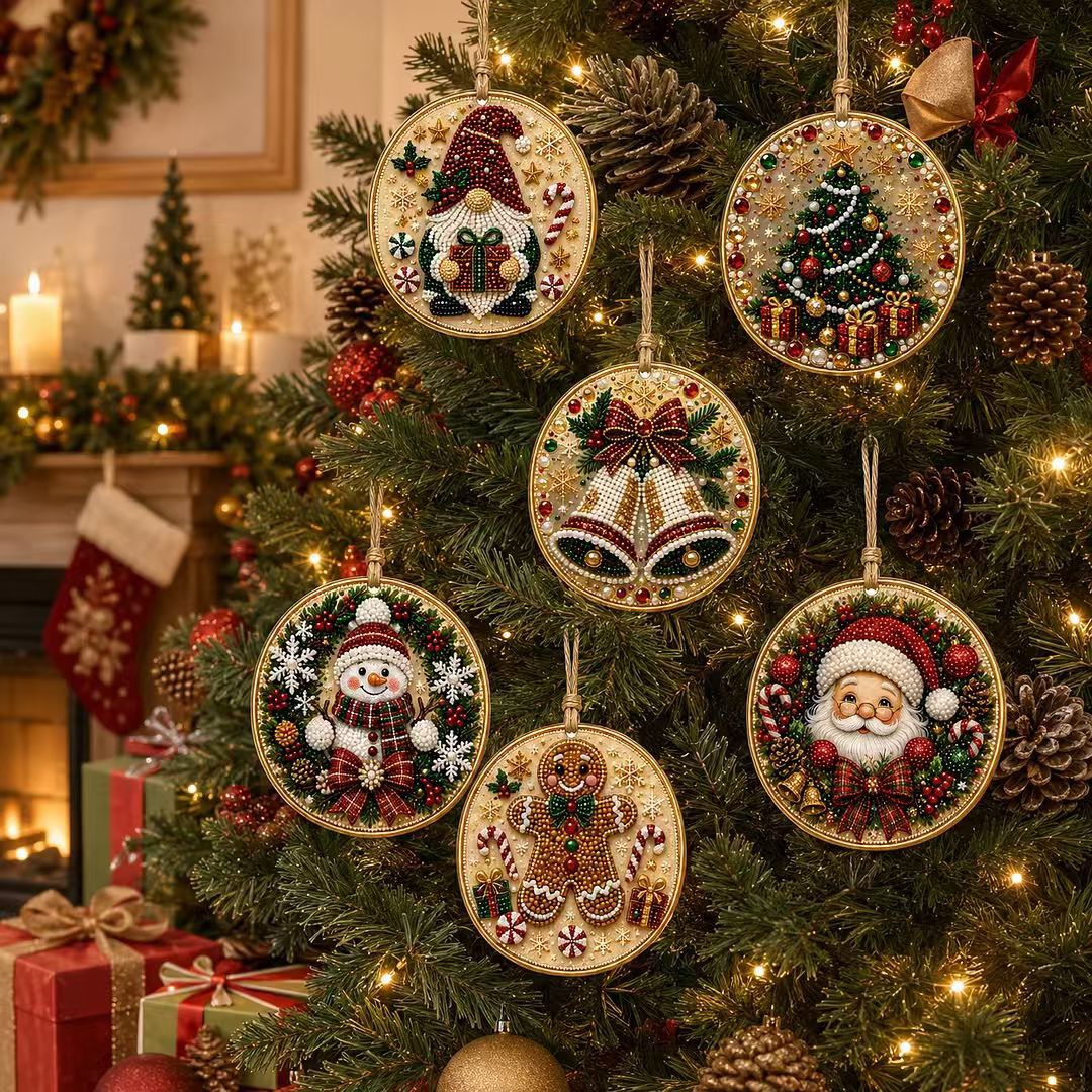 Christmas DIY Diamond Painting Ornaments Kit (12-Piece) – Xmas Tree Hanging Craft Decoration