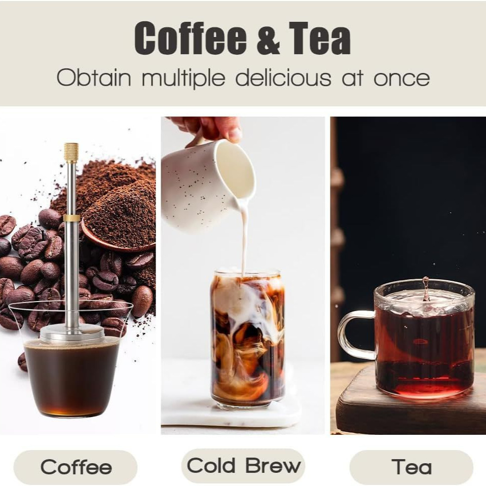 Premium Coffee and Tea Maker - Press the Plunger to Brew Anywhere