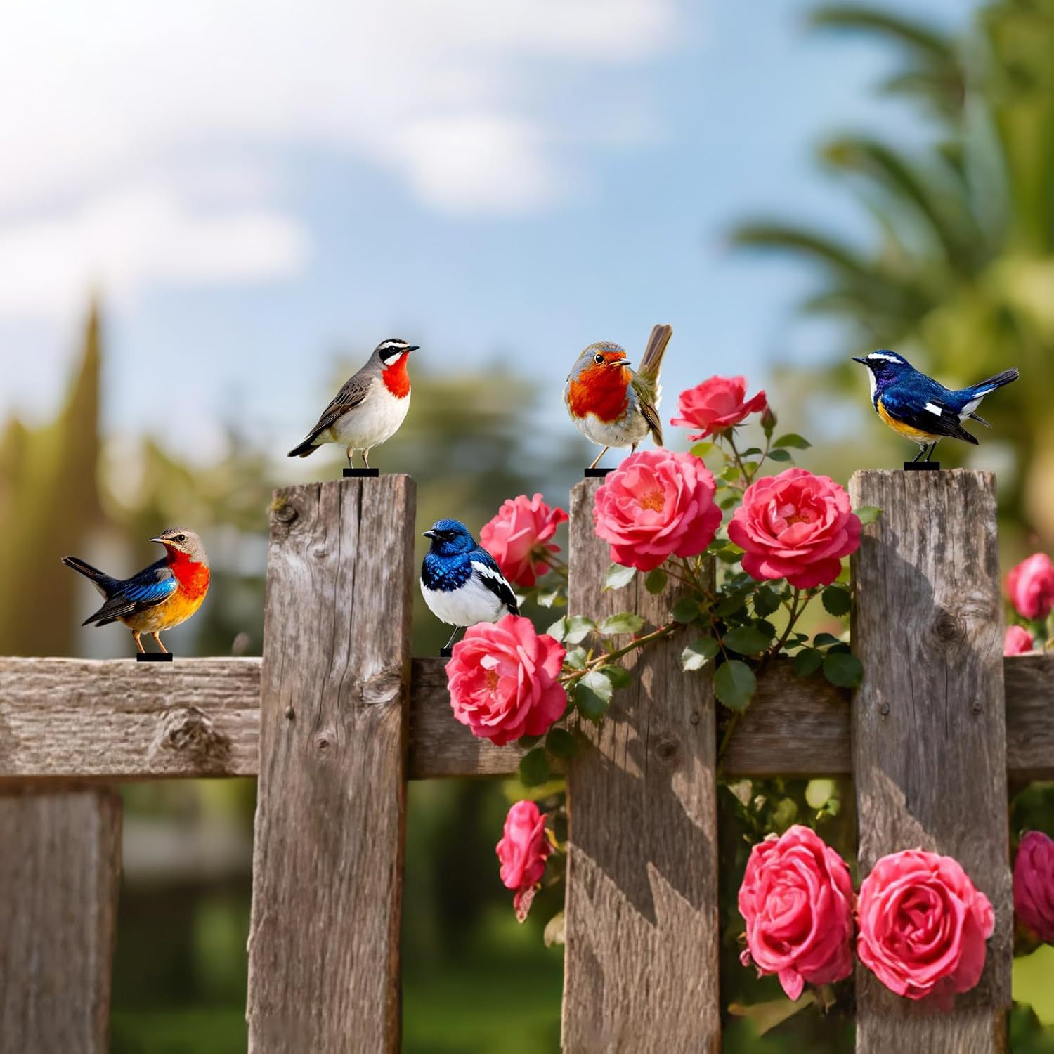 🐦🌸5PCS Vivid Metal Birds Fence Decor