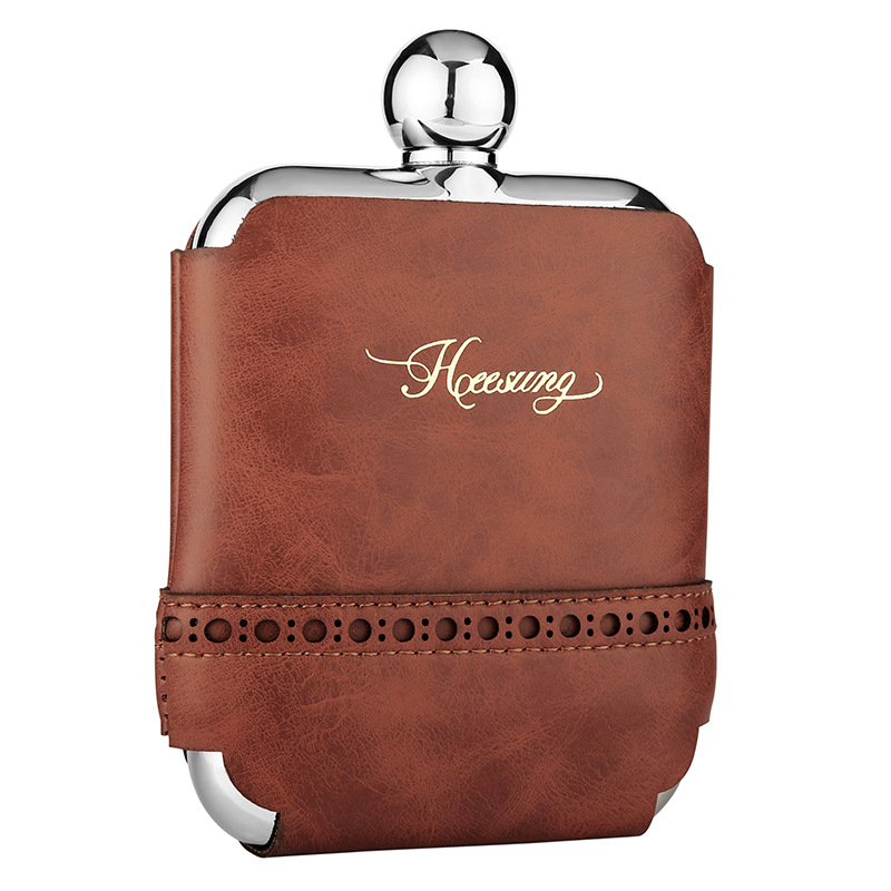 Rectangular Hip Flask With Removable Leather Bag