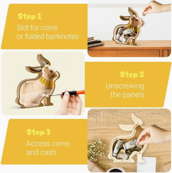 🐇 Wooden Bunny Piggy Bank
