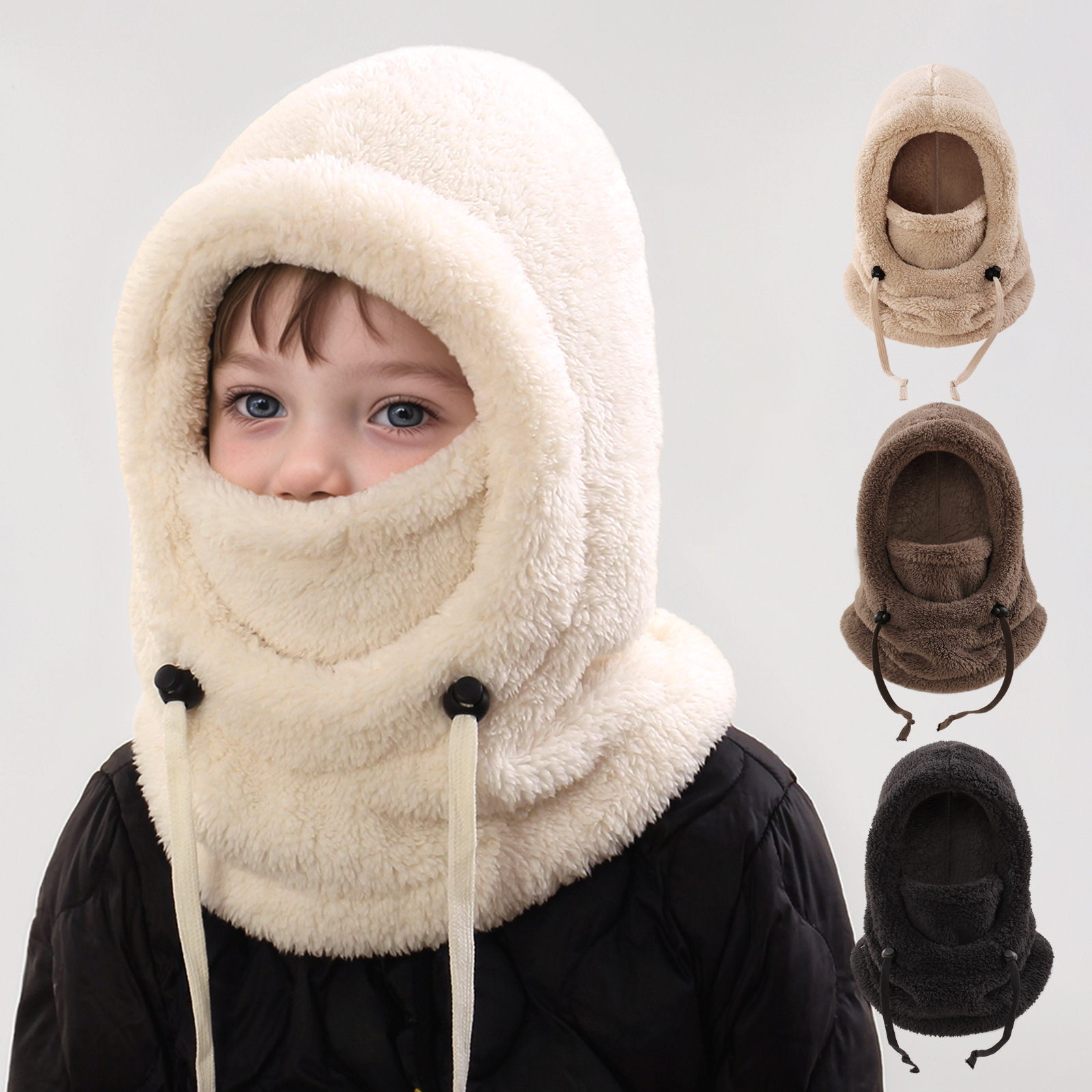 Winter Balaclava & Neck Warmer Hat - Windproof Thermal Kids Full Face Mask with Detachable Hood