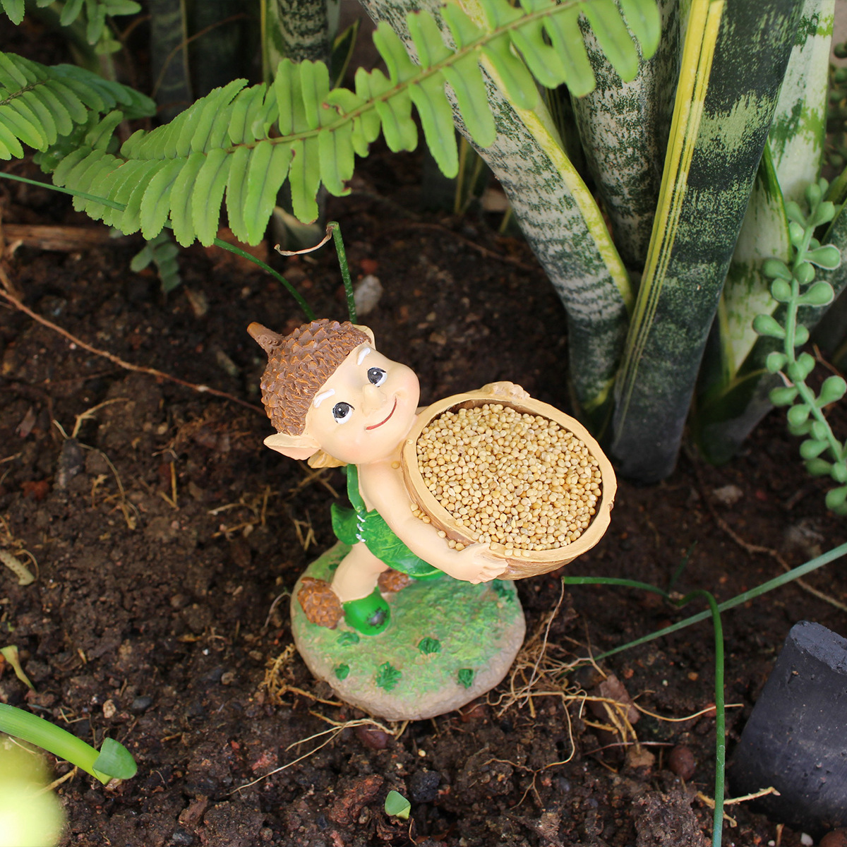 Elf Hand Held Walnut Bird Bath Bowl Bird Feeder