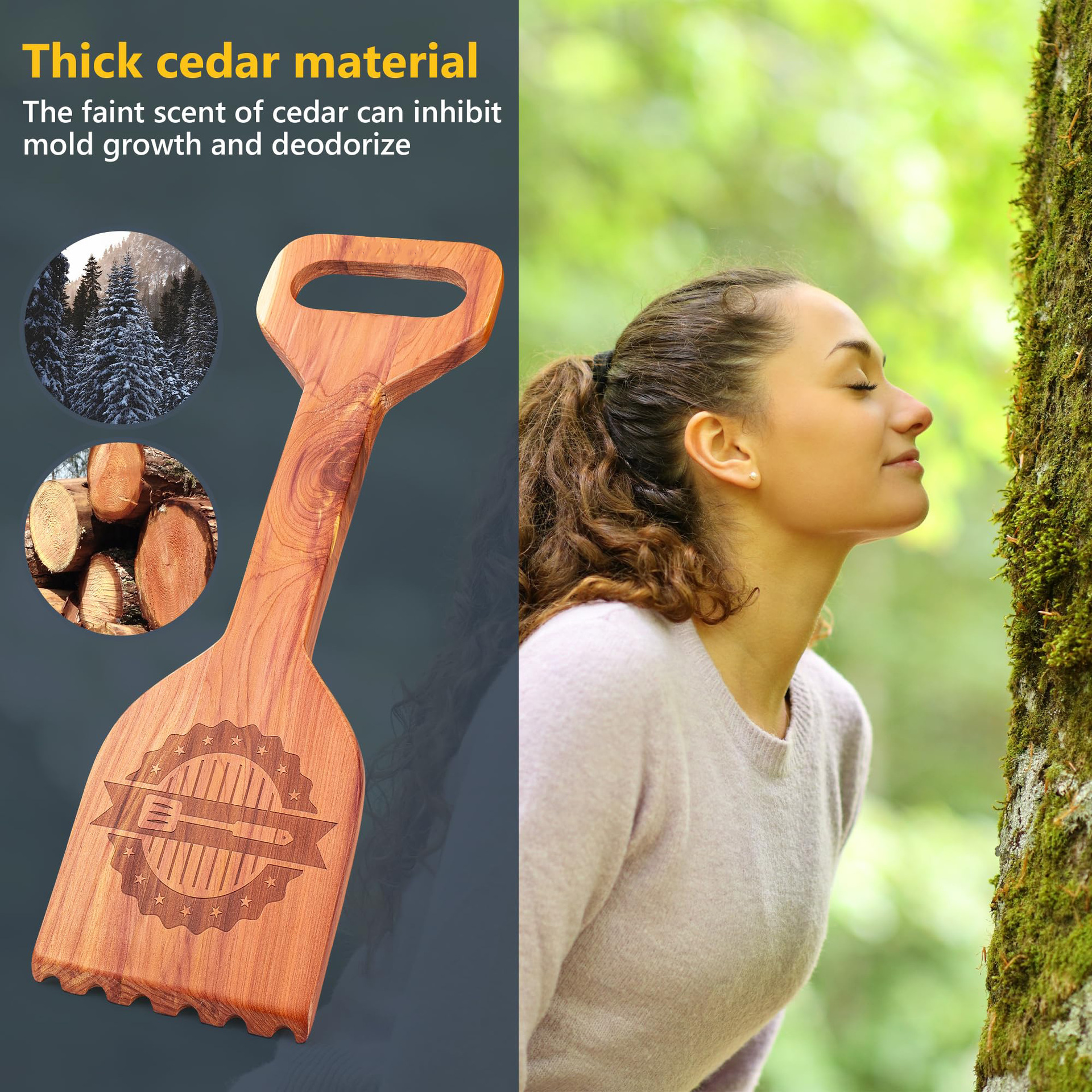 Safe & Stylish BBQ Cleanup!Handmade Cedar Grilling Scraper - Protect Your Grill & Family!