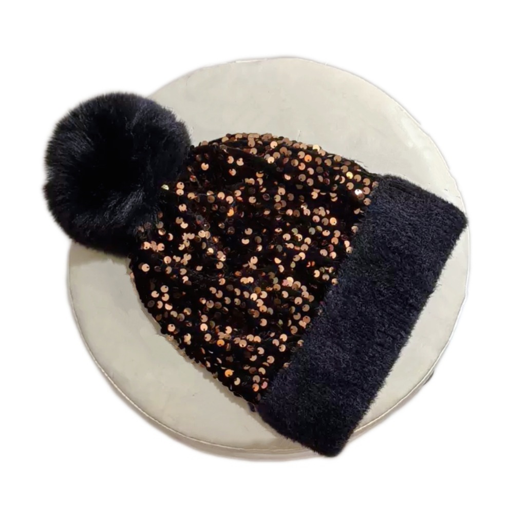 🔥Last Day 49% OFF - Sequin Fur Pom Beanie for Women
