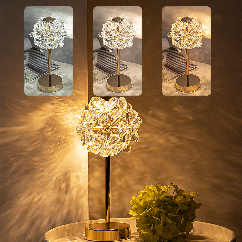 Crystal Flower Luxury Wireless Desk Lamp