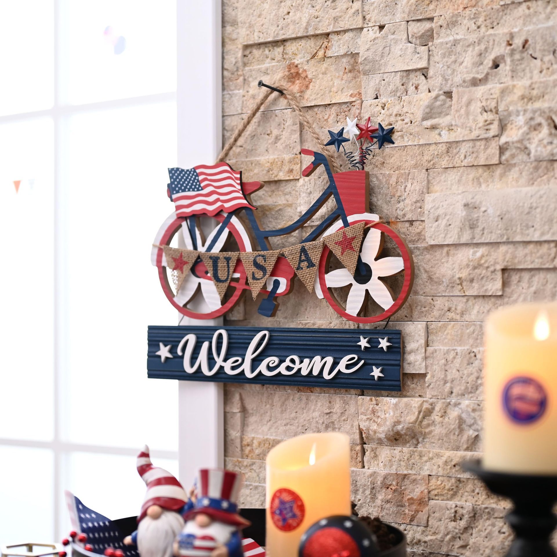 Independence Day Wooden Patriotic Bicycle Sign Logo