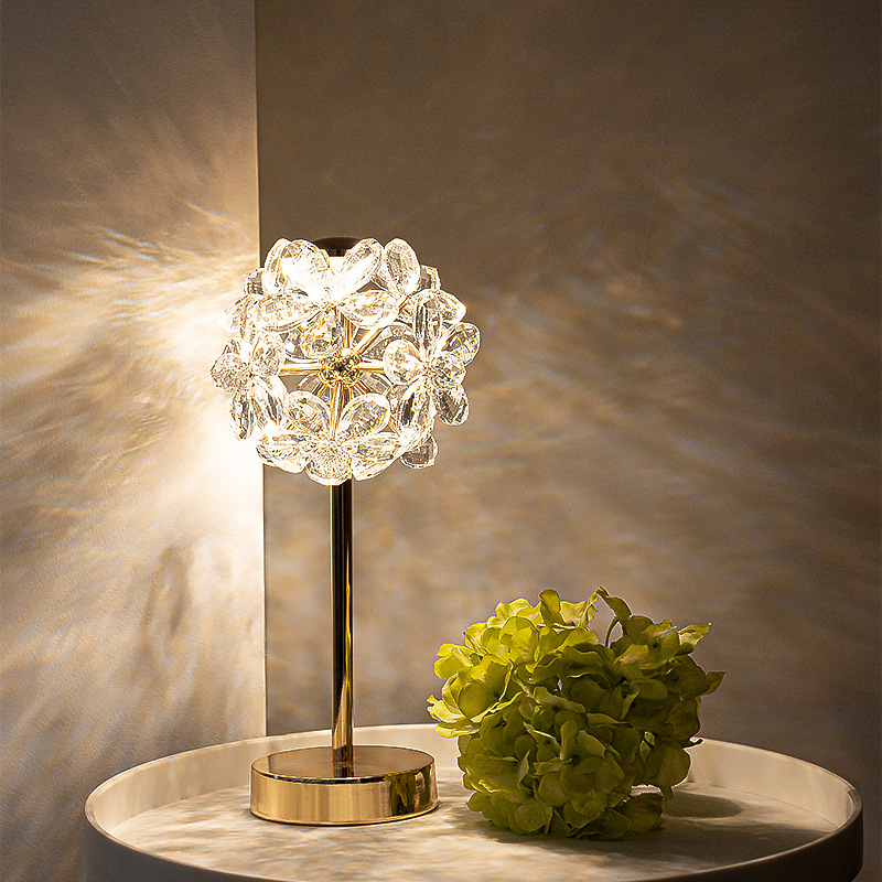 Crystal Flower Luxury Wireless Desk Lamp