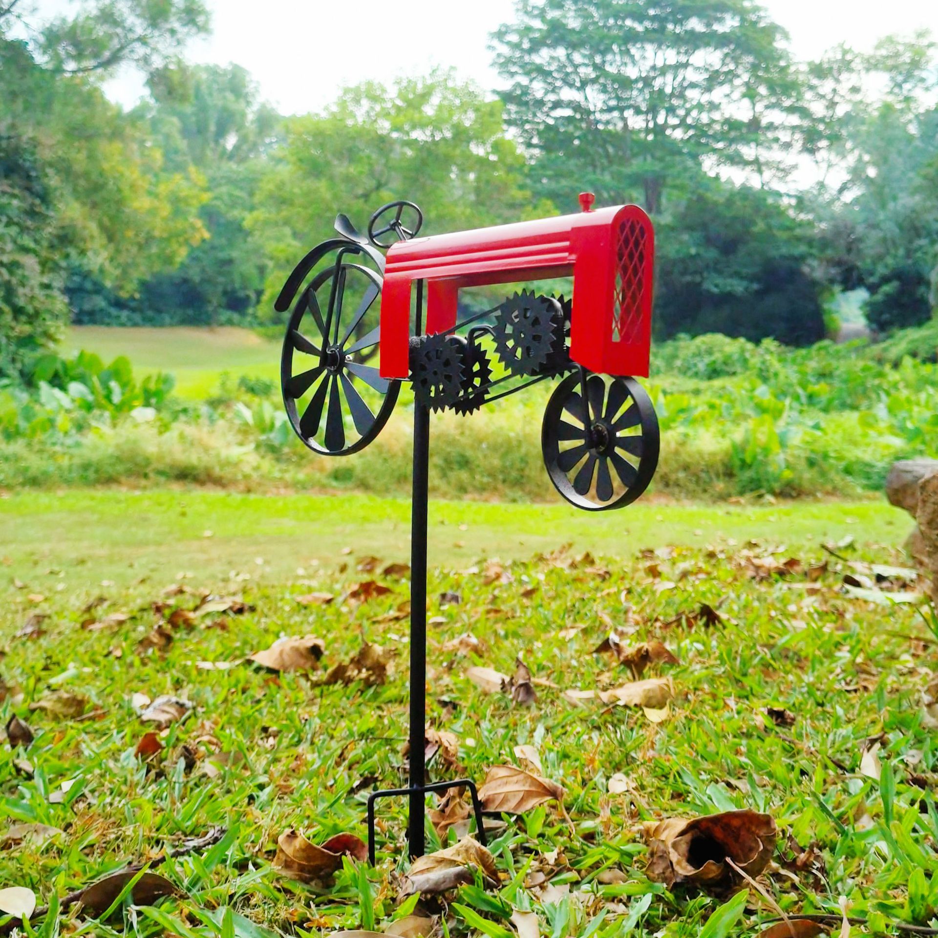Vintage Hand-Welded Wrought Iron Tractor Outdoor Windmill