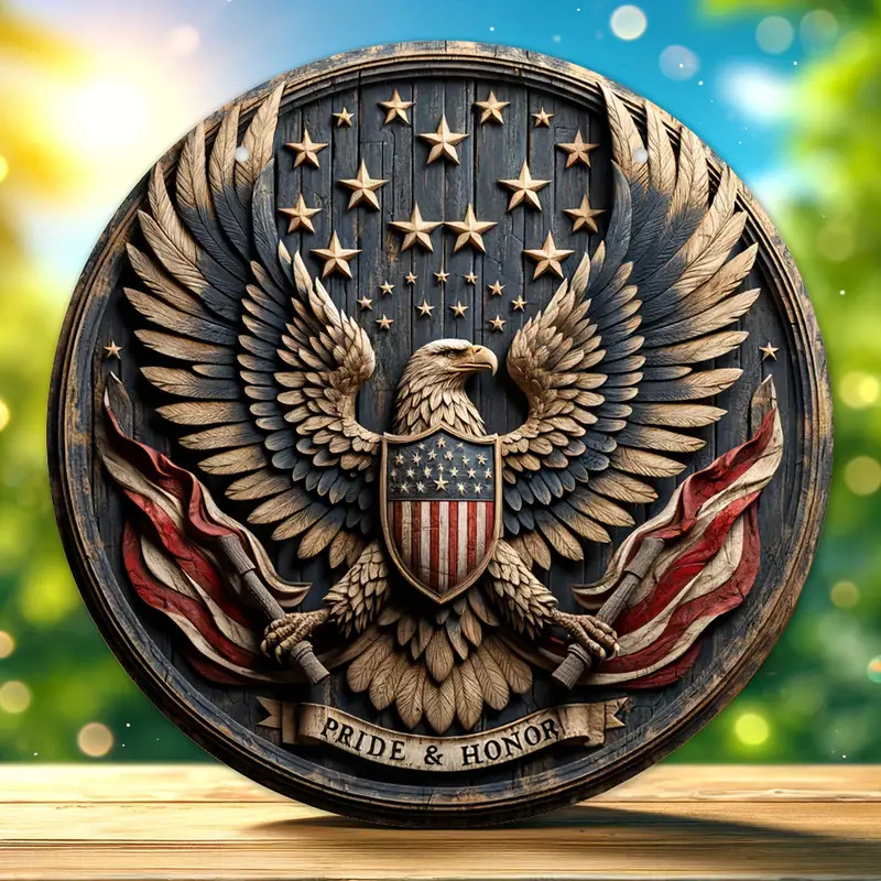 Liberty Circle Door Wreath –8” Patriotic Wooden Sign for 4th of July & Memorial Day