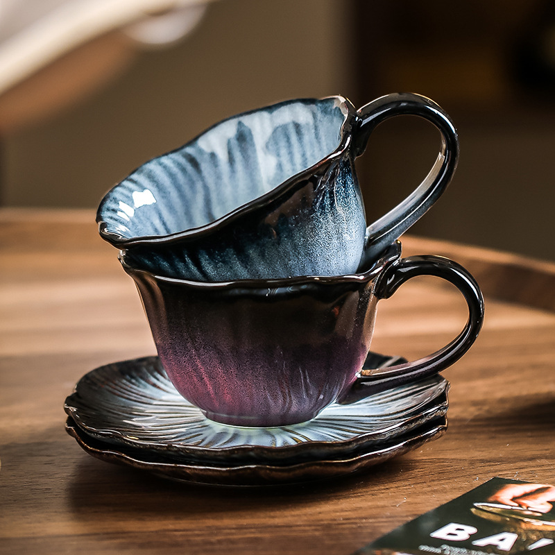 Handmade Ceramic Flower Coffee Mug and Saucer set