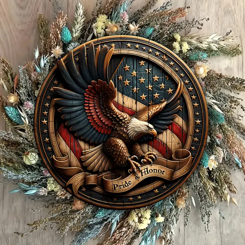 Liberty Circle Door Wreath –8” Patriotic Wooden Sign for 4th of July & Memorial Day