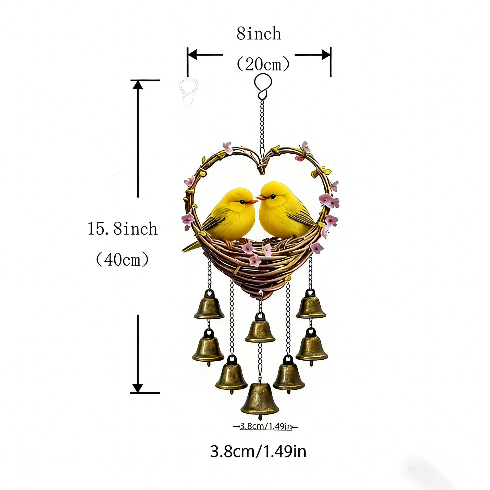 Heart-Shaped Bird & Bell Wind Chime 