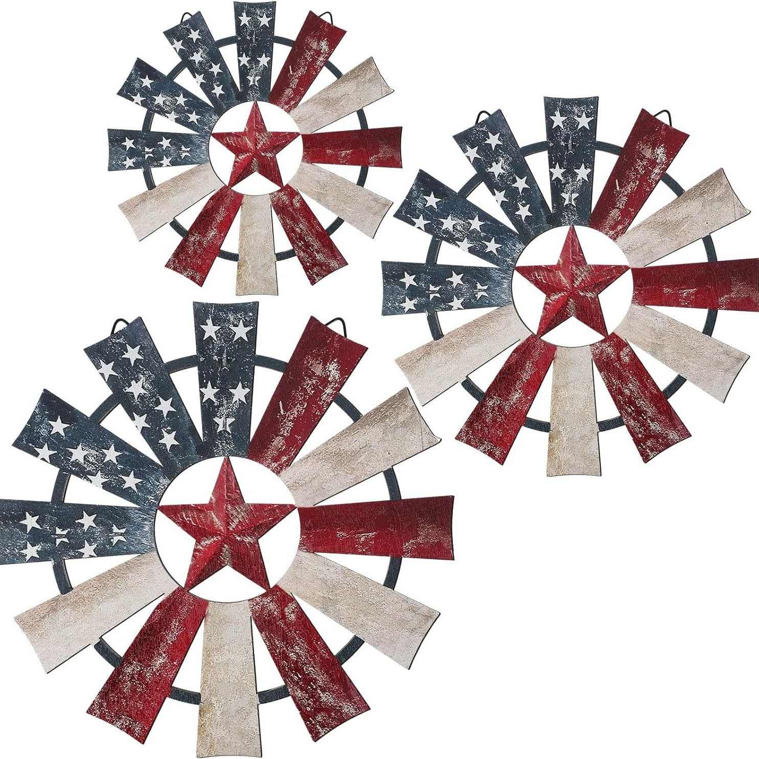 Vintage Flag Wooden Windmill Patriotic Wall Art