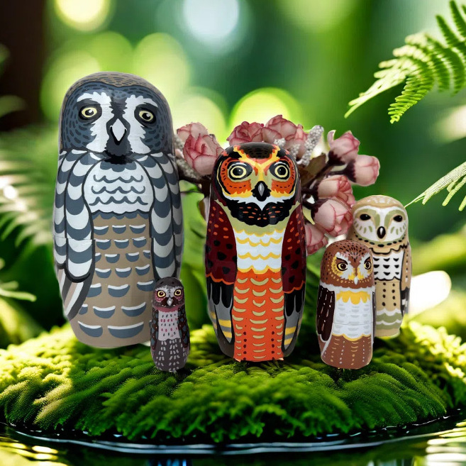 🎁Handmade Wooden Owl Nesting Doll Set/Easter Gift