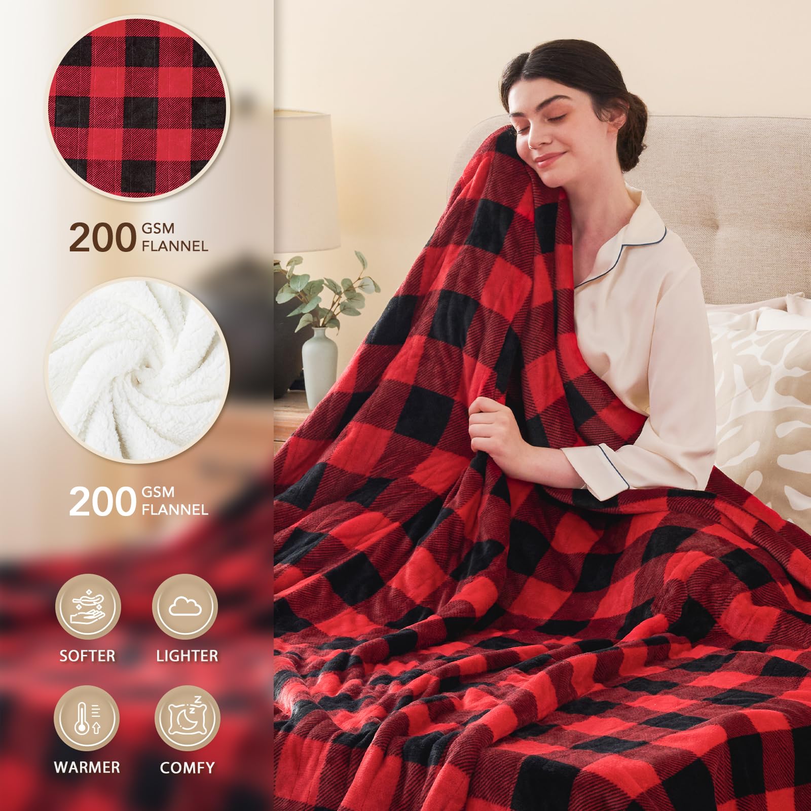 50“X60“ Ultra Soft Cozy Flannel Heating Blanket-Gifts For People Who Are Always Cold