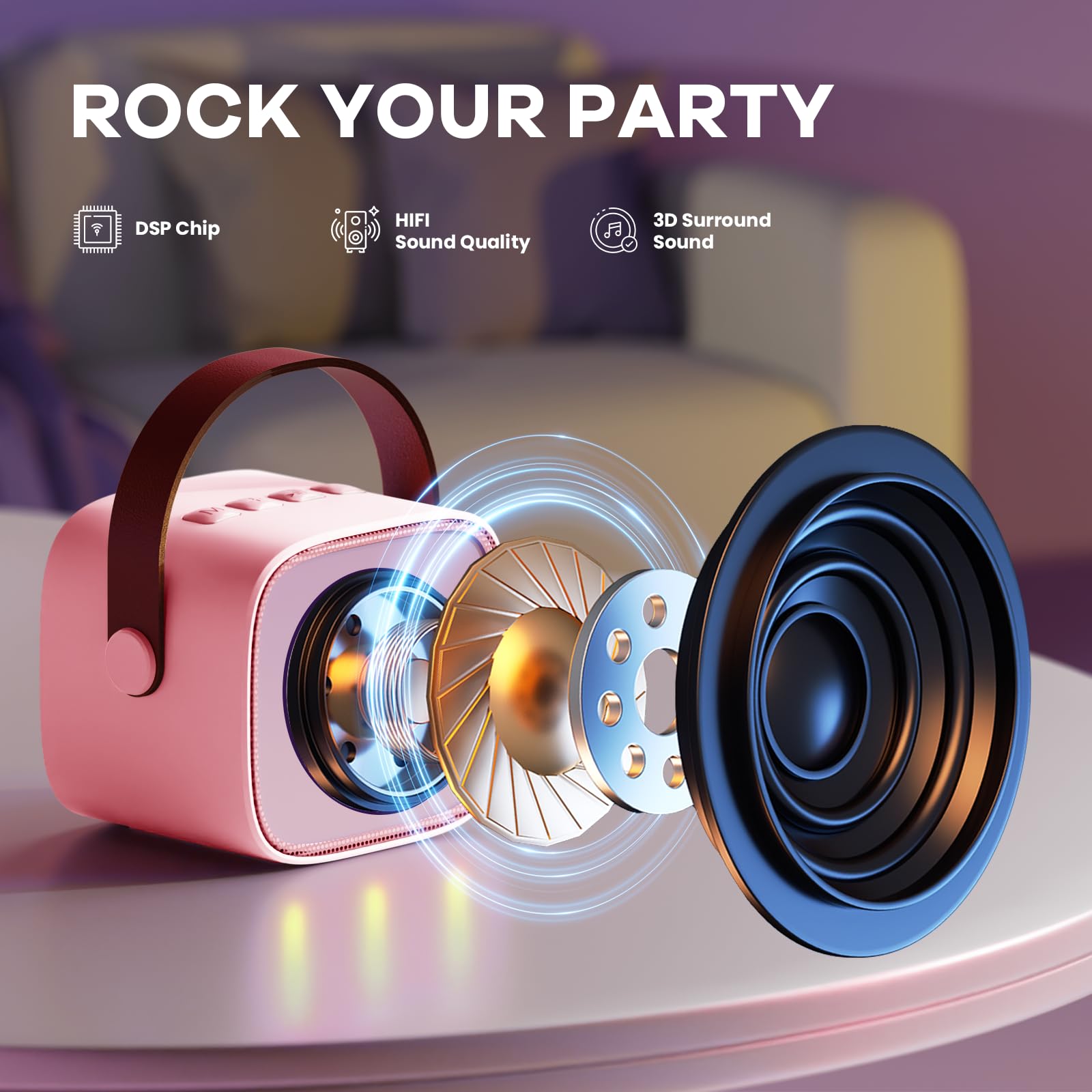 Portable Bluetooth Speaker with 2 Wireless Microphones