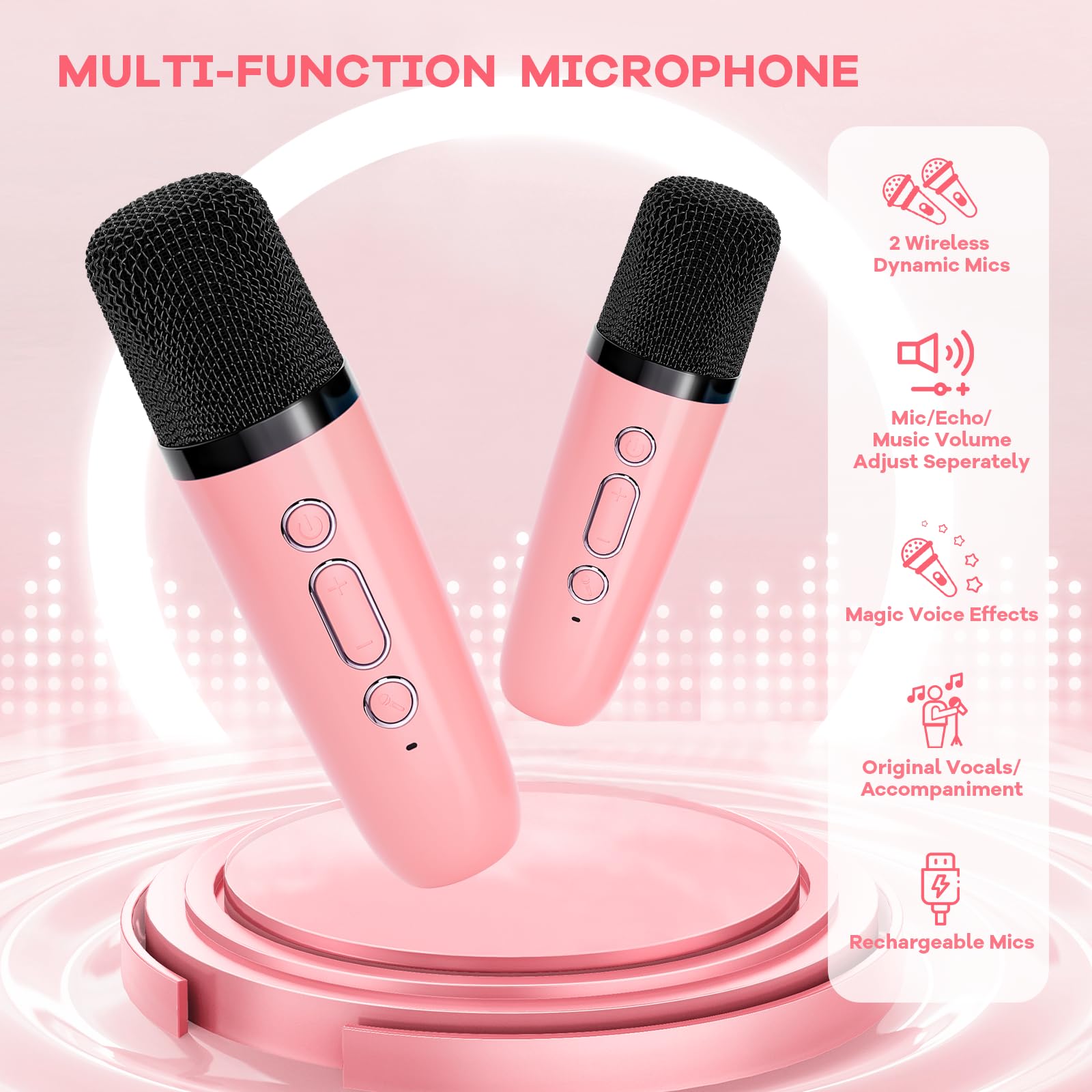 Portable Bluetooth Speaker with 2 Wireless Microphones